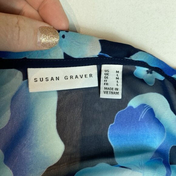 Susan Graver Womens Kimono Top Floral Blue Sheer Open Front Lightweight Sz M - Picture 4 of 9